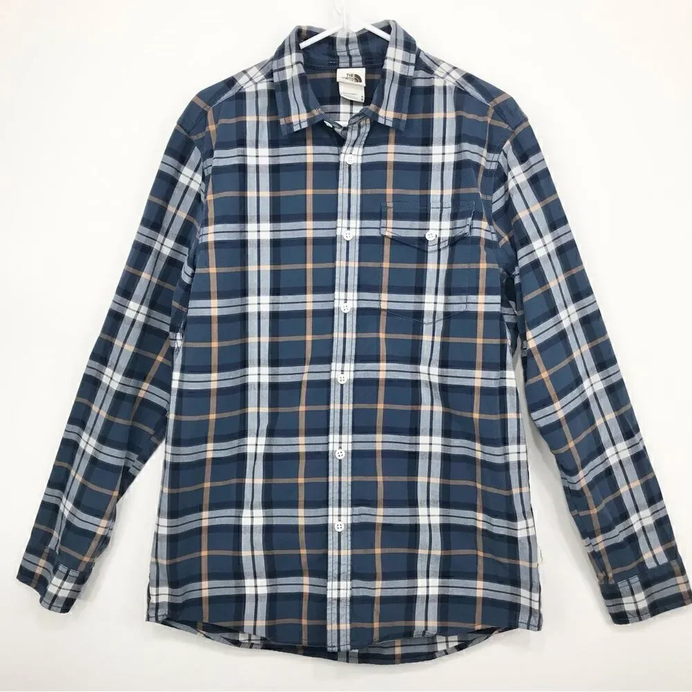 The North Face Blue Plaid 100% Cotton Button Up Long Sleeve Shirt